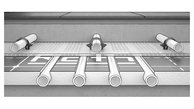 Fußbodenheizung, Installation, Rohrsystem, Dämmung, Querschnitt